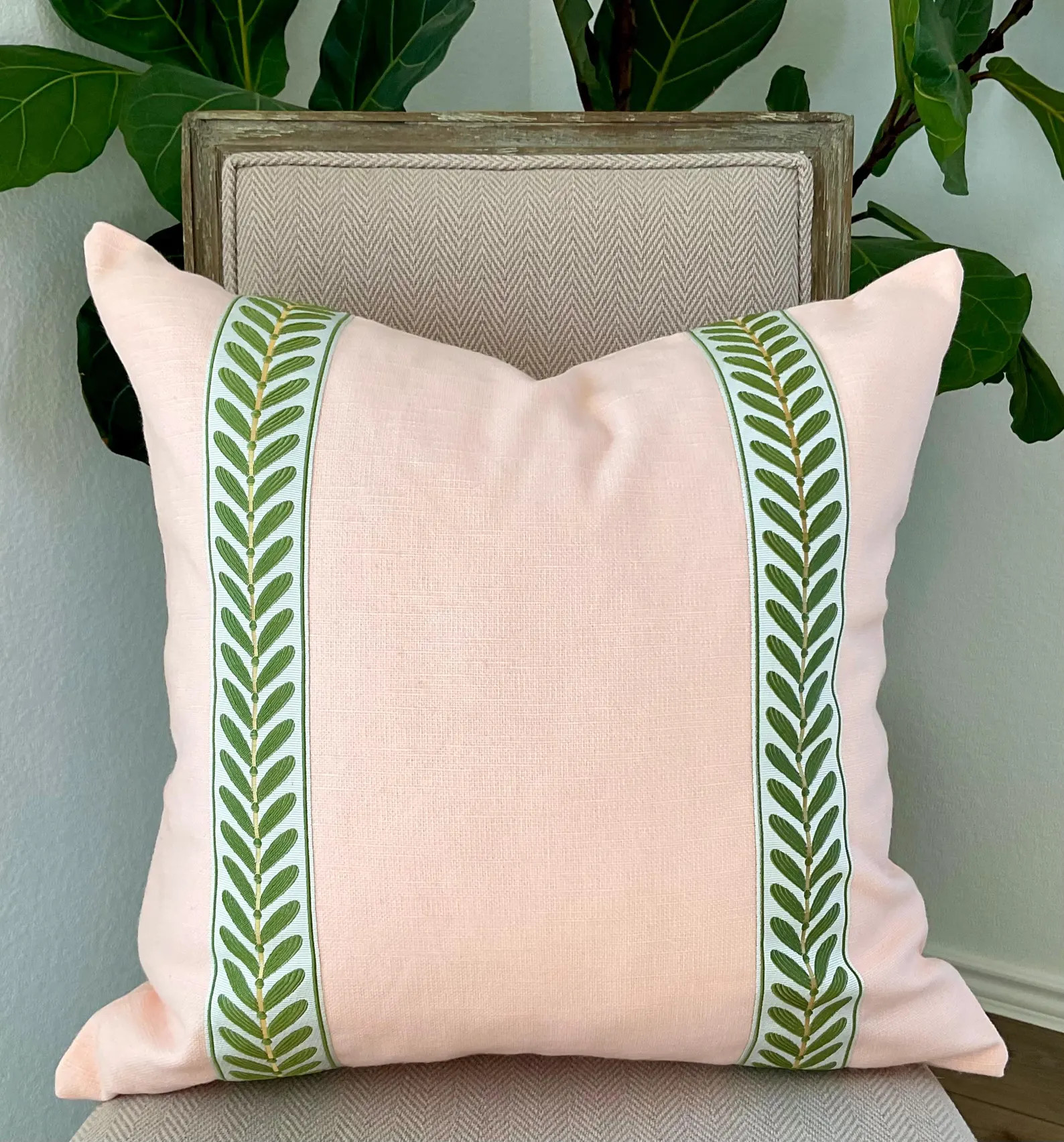 Vintage 100% Linen Light Coral/peach Fabric With Green or Robin’s Egg Blue Botanical Pattern Tr... | Etsy (US)