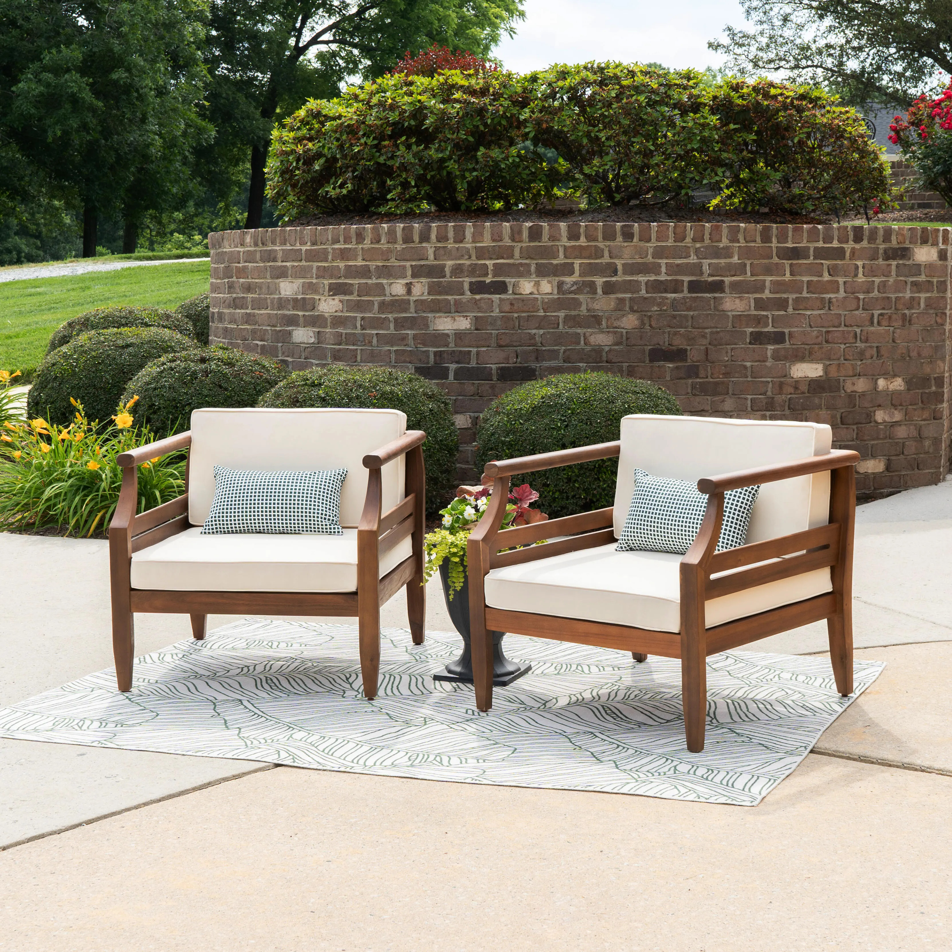 Linon Holland Outdoor Lounge Chair (Set of 2), Brown/Beige | Ashley