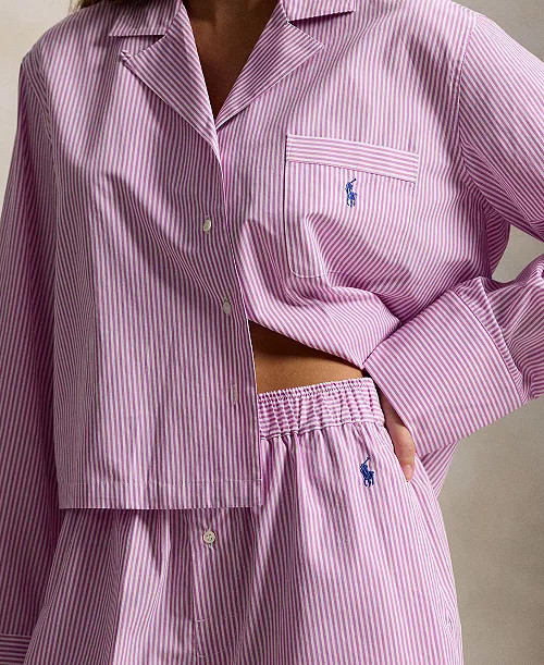 Women's 2-Piece Cropped Shirt and Boxer Shorts Pajama Set | Macy's