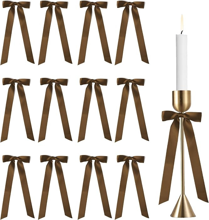 12 Pcs Brown Bows for Candlestick 13 Inch Big Coquette Satin Ribbon Bow Decorations for Gift Wrap... | Amazon (US)