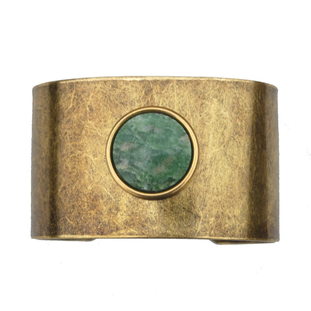 Gorgeous Wyoming Green Jade Cabochon Solid Brass Antique Finish Cuff Bracelet NEW - Wyoming's Off... | Etsy (US)