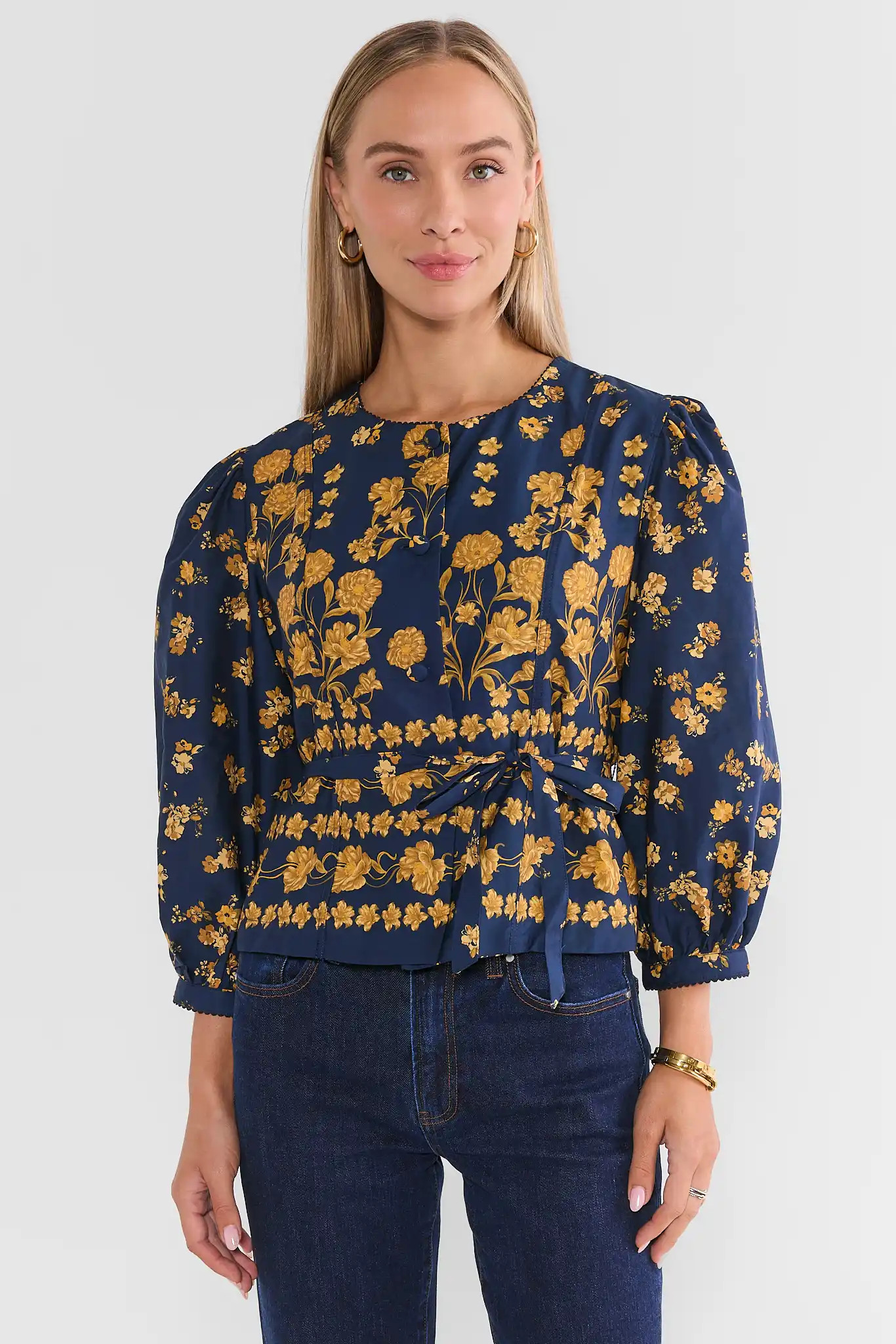Navy Floral Printed Peplum Top | Avara