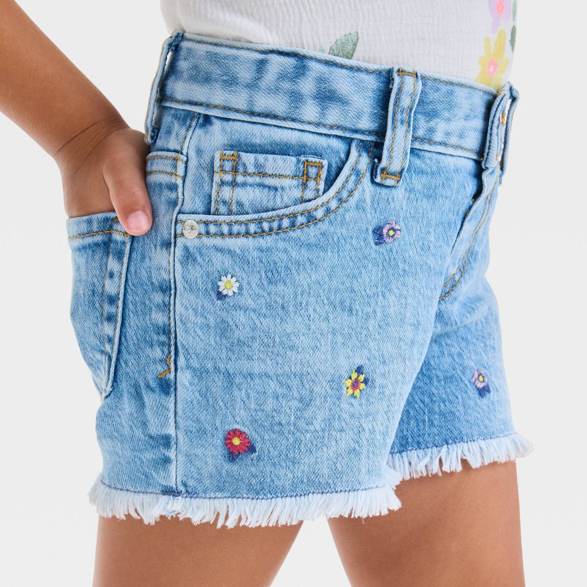 Toddler Girls' Floral Embroidered Shorts - Cat & Jack™ Light Wash | Target