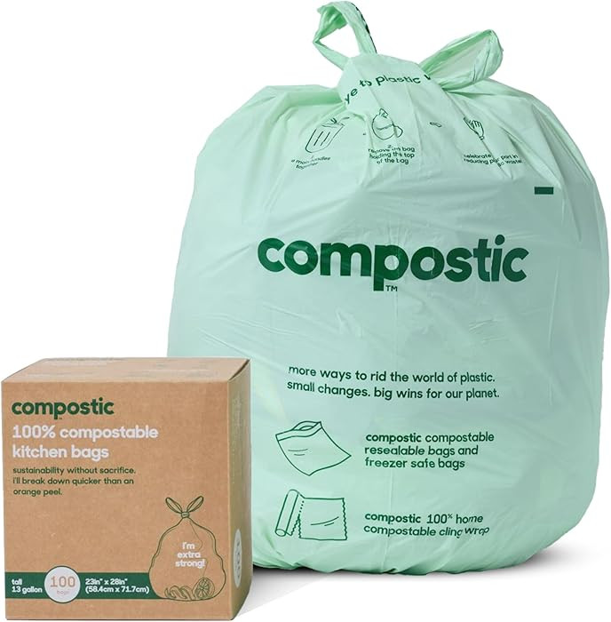 Compostic Home Compostable Trash Bags, 13 Gallon Tall Kitchen Rubbish Bags, Extra Strong & Quickl... | Amazon (US)