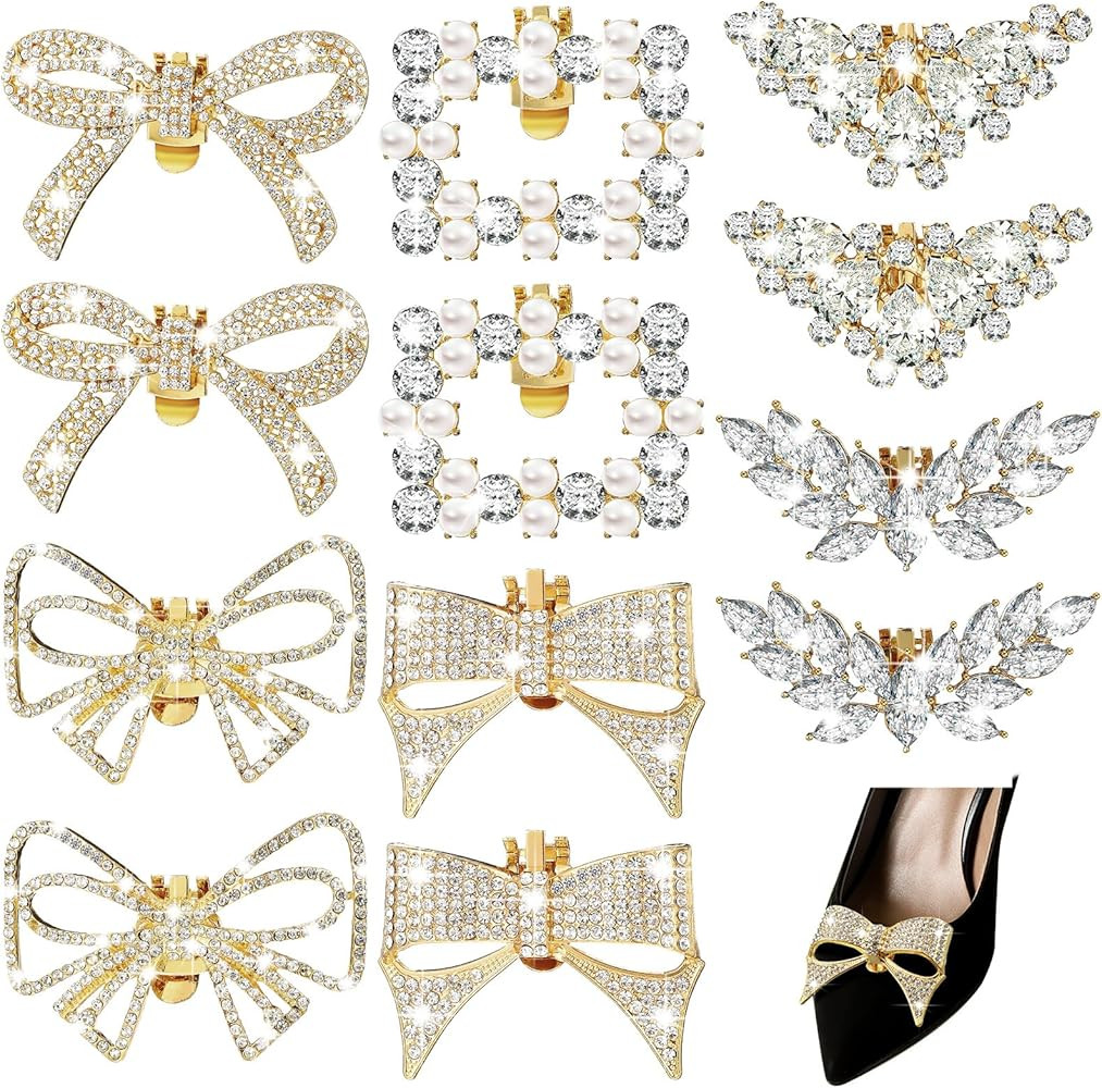XunYee 12 Pcs Rhinestone Bow Shoe Clips Bow Shoe Buckle Decorative Bow Clips for Shoes Elegant Re... | Amazon (US)