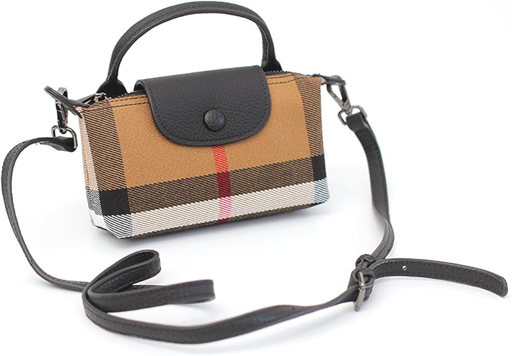 Mini Small Size Luxury Plaid Women's Top Handle Handbag Canvas and Leather Mini Contrasting Color... | Amazon (US)