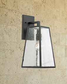 Meditterano 1-Light Outdoor Sconce In Charcoal with Seedy Glass | Horchow