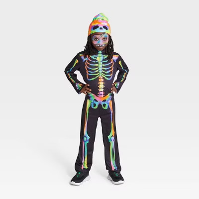 Kids' Blacklight Responsive Color Melt Skeleton Halloween Costume Jumpsuit with Beanie - Hyde & E... | Target