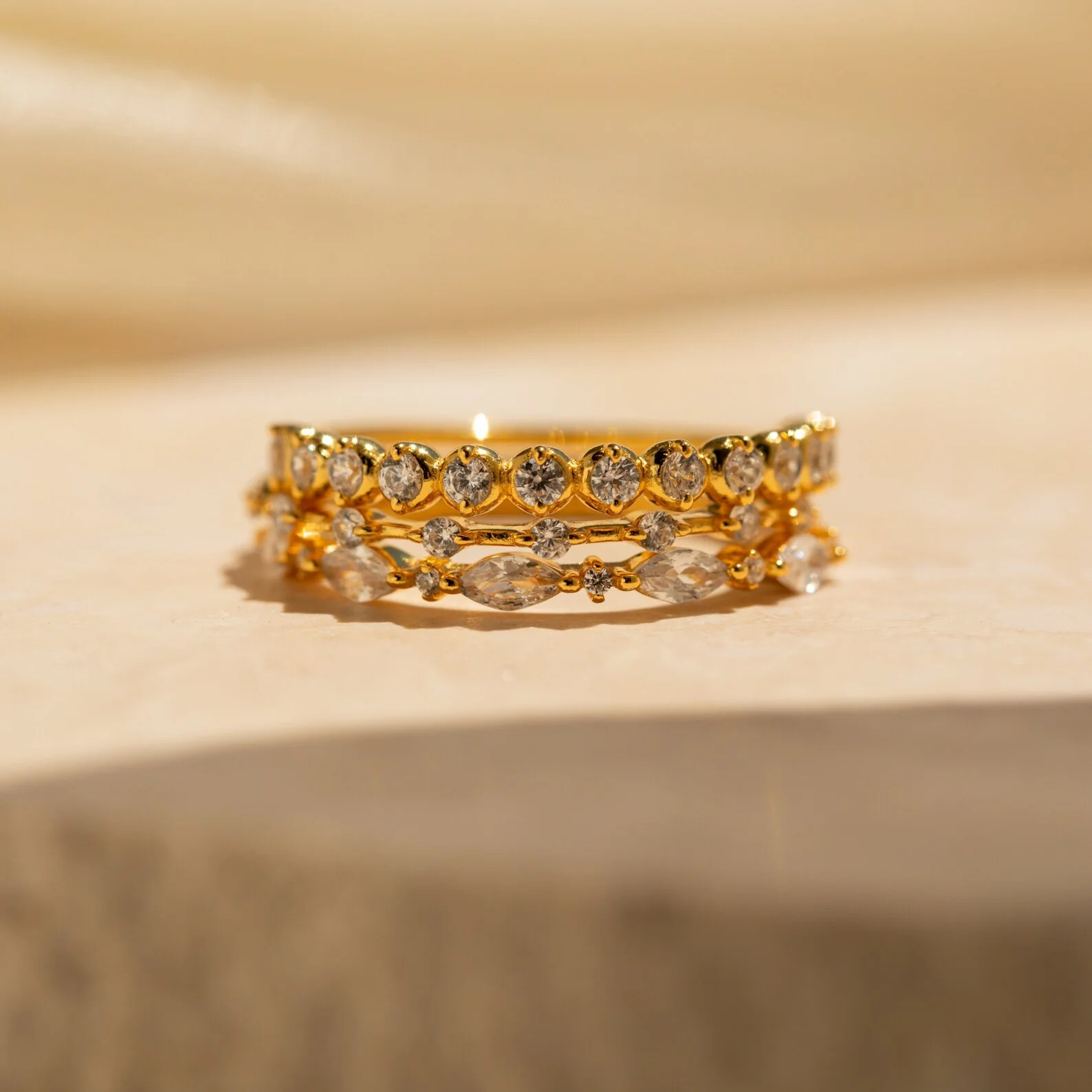 Crystal Stacking Ring Set • RR114 18K Gold / 7 | Caitlyn Minimalist