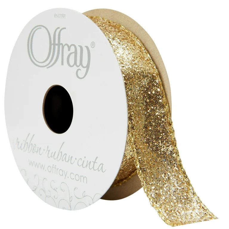 Offray Ribbon, Gold 7/8 inch Wired Edge Metallic Ribbon, 9 feet - Walmart.com | Walmart (US)