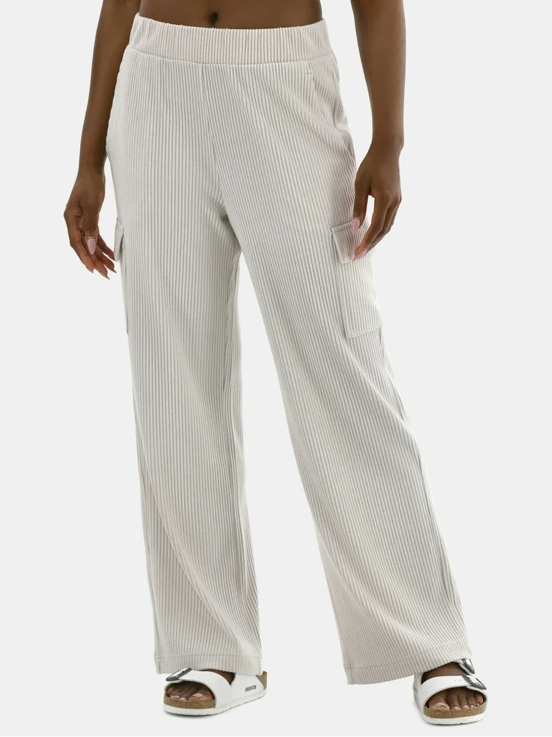 Avia Women’s and Women's Plus Corded Ribbed Seamed Wide-Leg Pants, Sizes XS-4X | Walmart (US)
