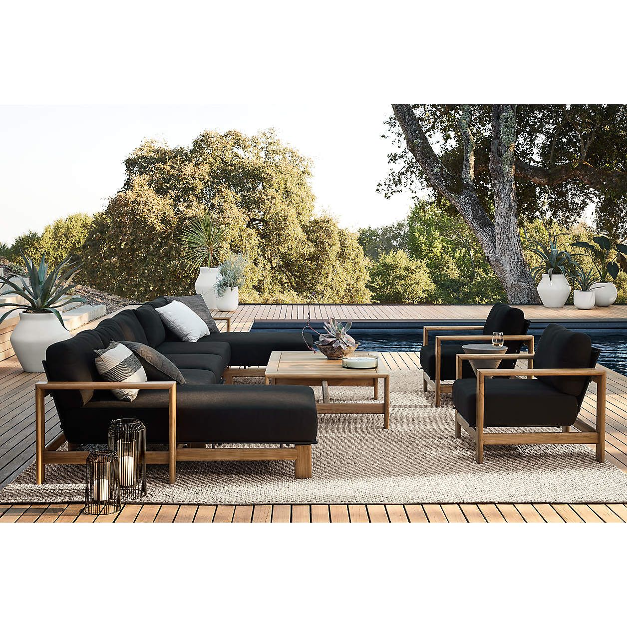 Anguilla Teak Outdoor Lounge Chair with Black Cushions | Crate & Barrel | Crate & Barrel