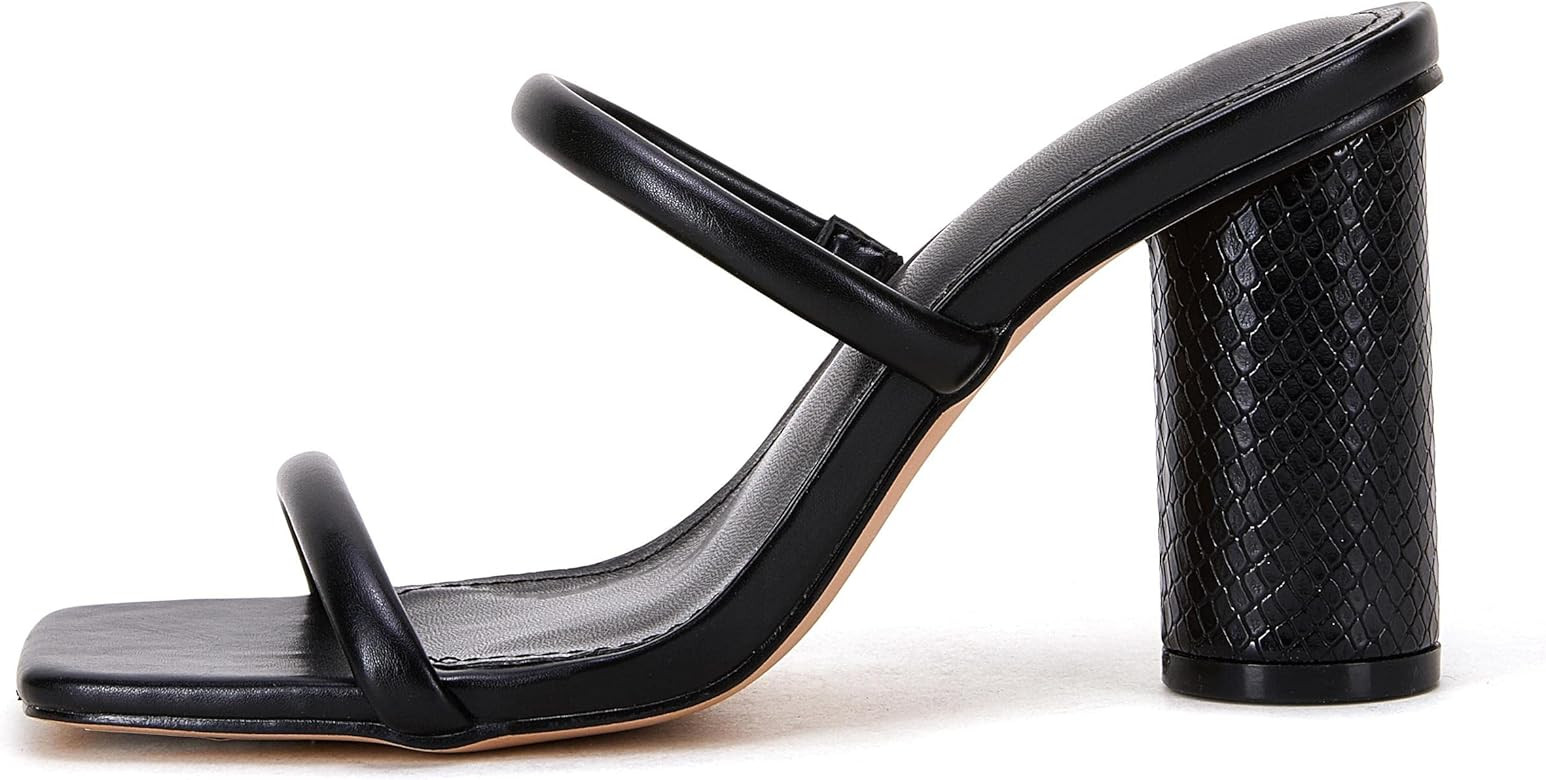 Womens Square Open Toe Heeled Sandals Two Strap Round Heel Mules Backless Spring Slide Shoes | Amazon (US)