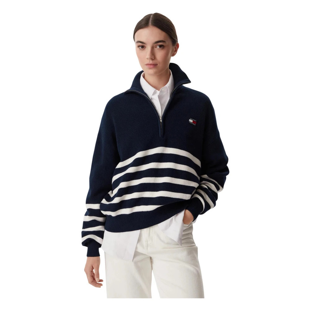 Dw0Dw22928 Quarter-Zip Jumper - female - Tommy Jeans - Turtlenecks - Blue - XS - Knitwear | Miinto UK Ltd