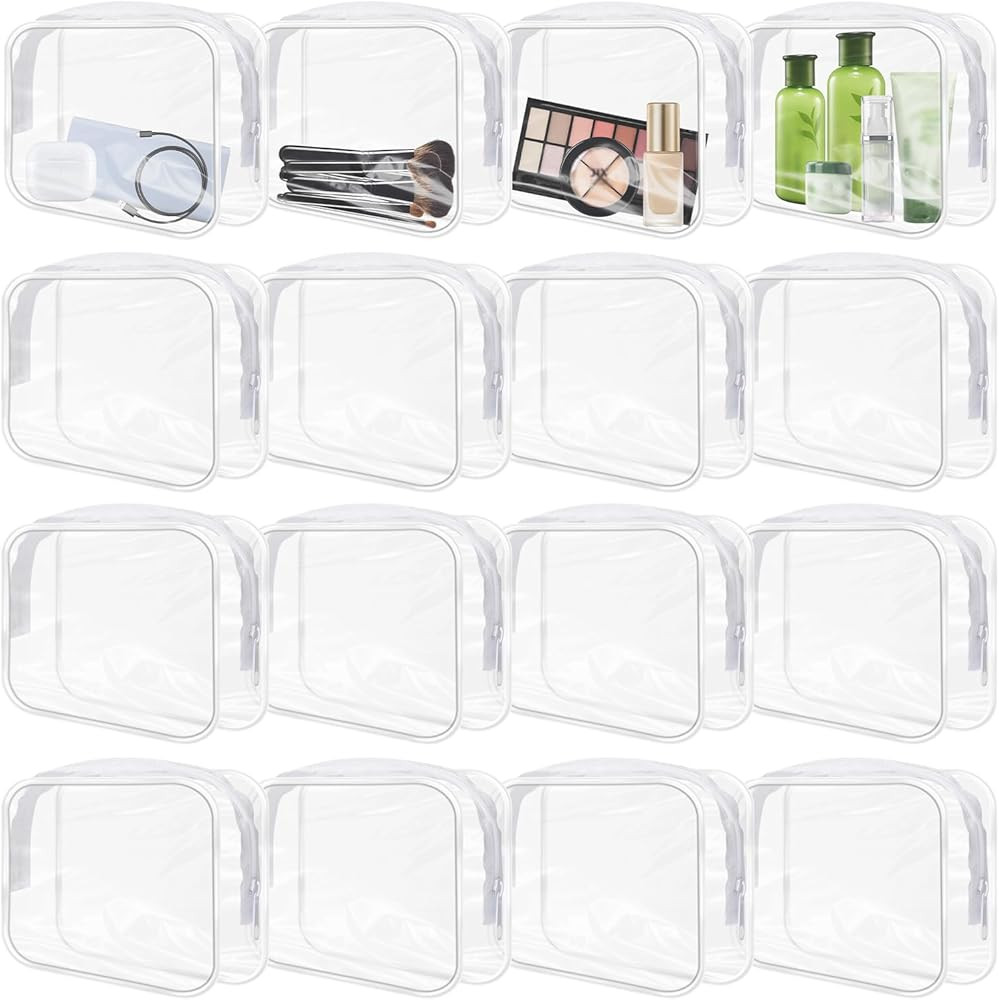16 Pack Clear Makeup Bags Bulk, TSA Approved Toiletry Bags Travel Pouch, Waterproof PVC Plastic S... | Amazon (US)