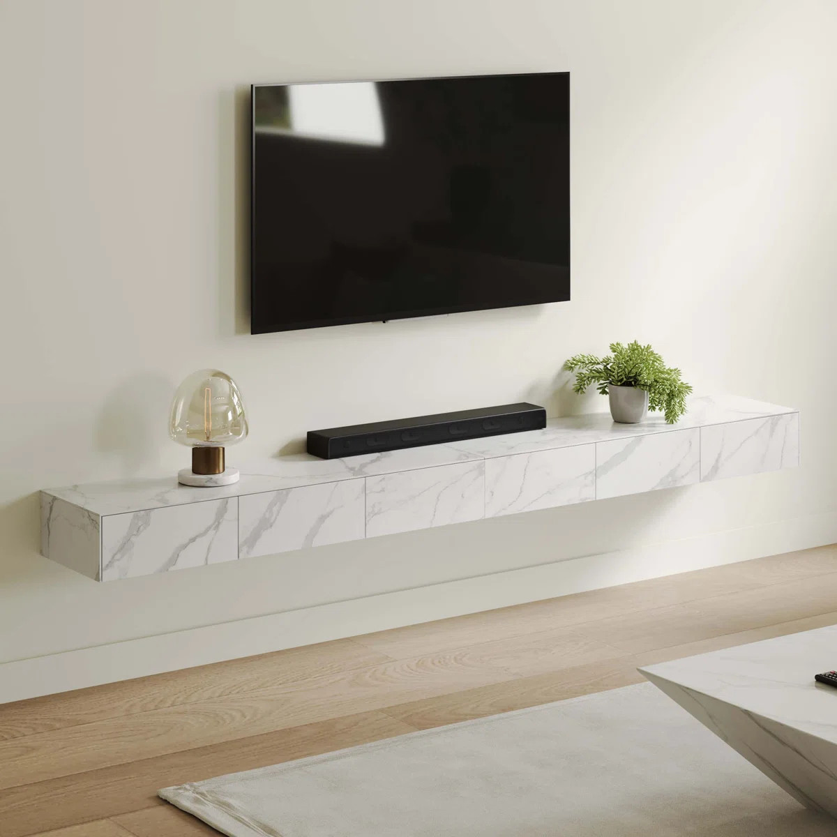 Hithin Floating TV Stand, Entertainment Center with Drawers, Solid Wood, Fully-Assembled | Wayfair North America