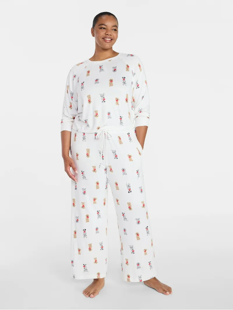 Joyspun Women's Cozy Lounge Collection Hacci Long Sleeve Top and Pants Pajama Set, 2-Piece, Sizes... | Walmart (US)