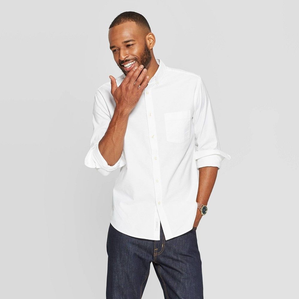 Men's Standard Fit Stretch Oxford Long Sleeve Whittier Button-Down Shirt - Goodfellow & Co White M | Target