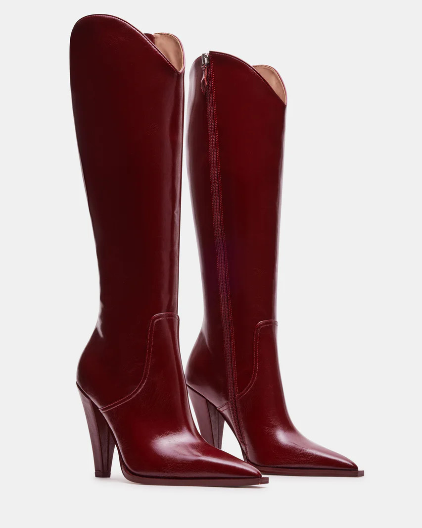 AURA Wine Heeled Knee-High Boot | Women's Boots | Steve Madden (US)