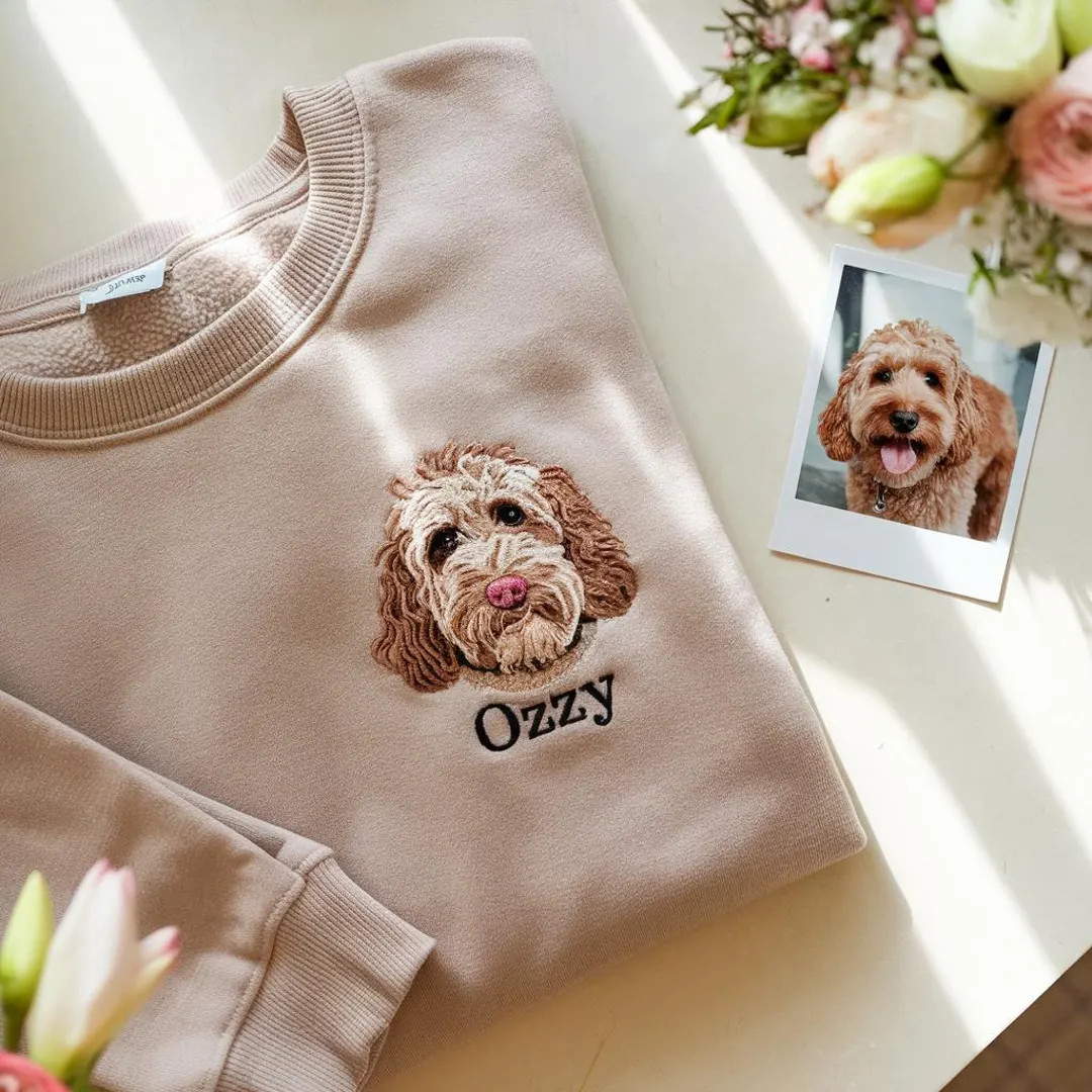 Custom Pet Portrait Embroidered Sweatshirt, Personalized Dog or Cat Sweater With Name, Pet Lover ... | Etsy (US)