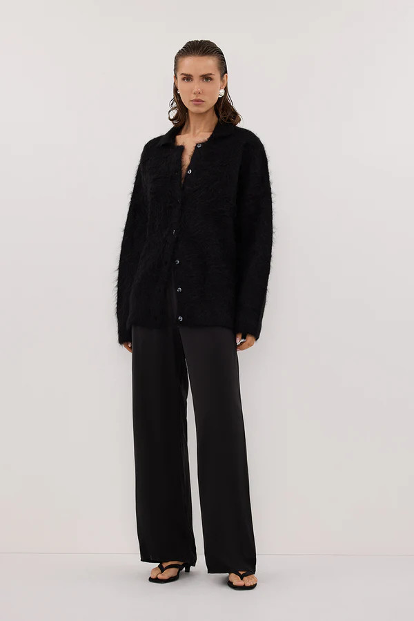 SALMA BLACK POLO NECK KNIT CARDIGAN | DISSH
