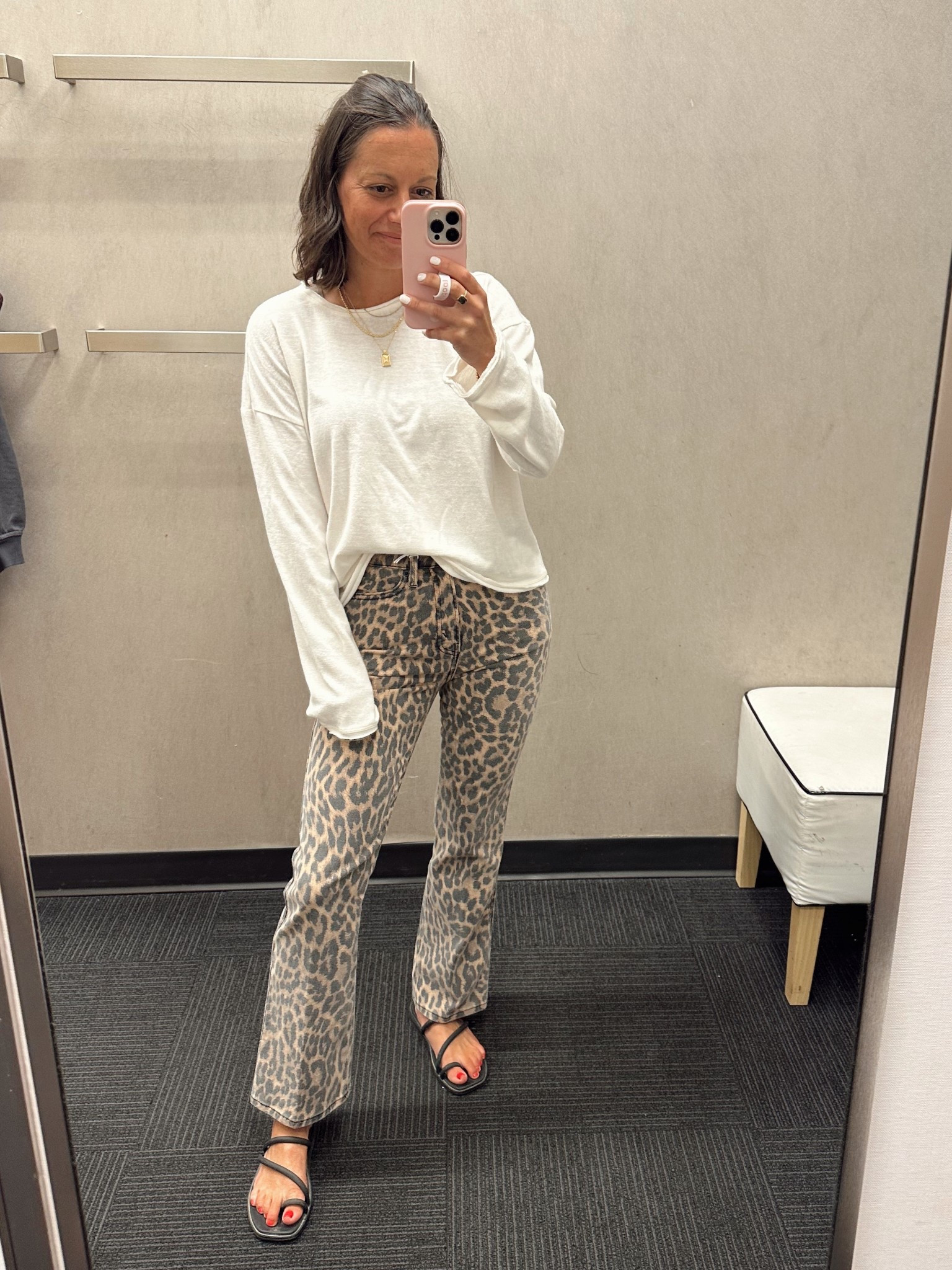 Petite girl friendly leopard jeans! I am 5’4”. These jeans run a tad small.  Top is so good - not see through and a great closet basic!

#LTKSaleAlert #LTKOver40 #LTKPetite