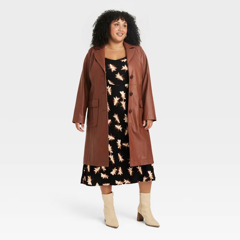 Women's Faux Leather Trench Coat - Ava & Viv™ | Target