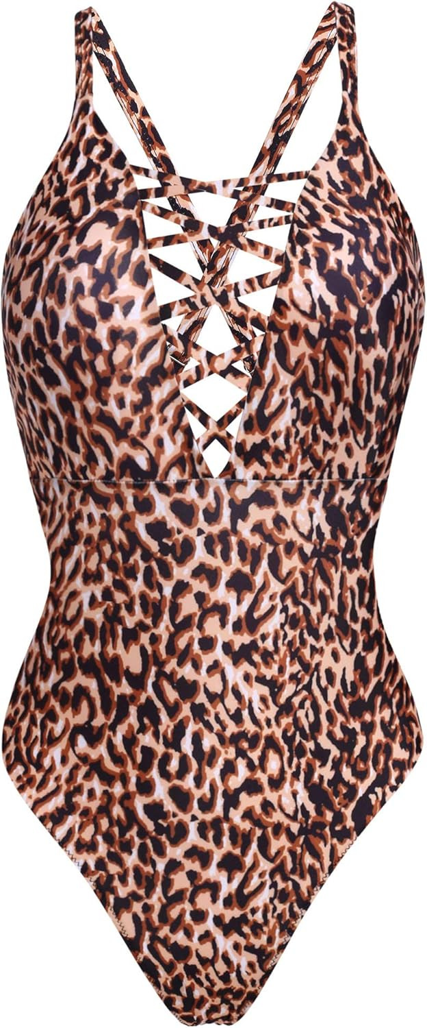 Ekouaer Womens Sexy Ruffle Criss Cross Back One Piece Swimsuit Monokini Swimwear | Amazon (US)