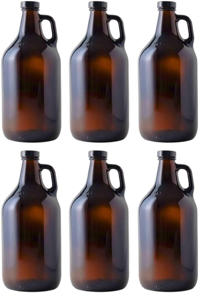 FastRack 1/2 Gallon Amber Growlers (Case of 6), 64oz, Brown with 6 Polyseal Caps | Amazon (US)