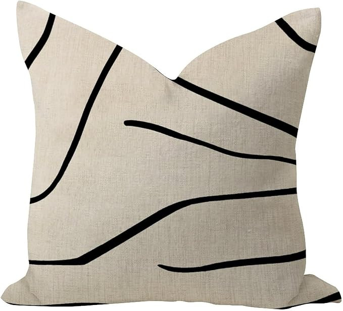 Boho Geometric Stripes Black Beige Outdoor Pillow Covers 22x22in Burlap Linen Country Pillow Shel... | Amazon (US)