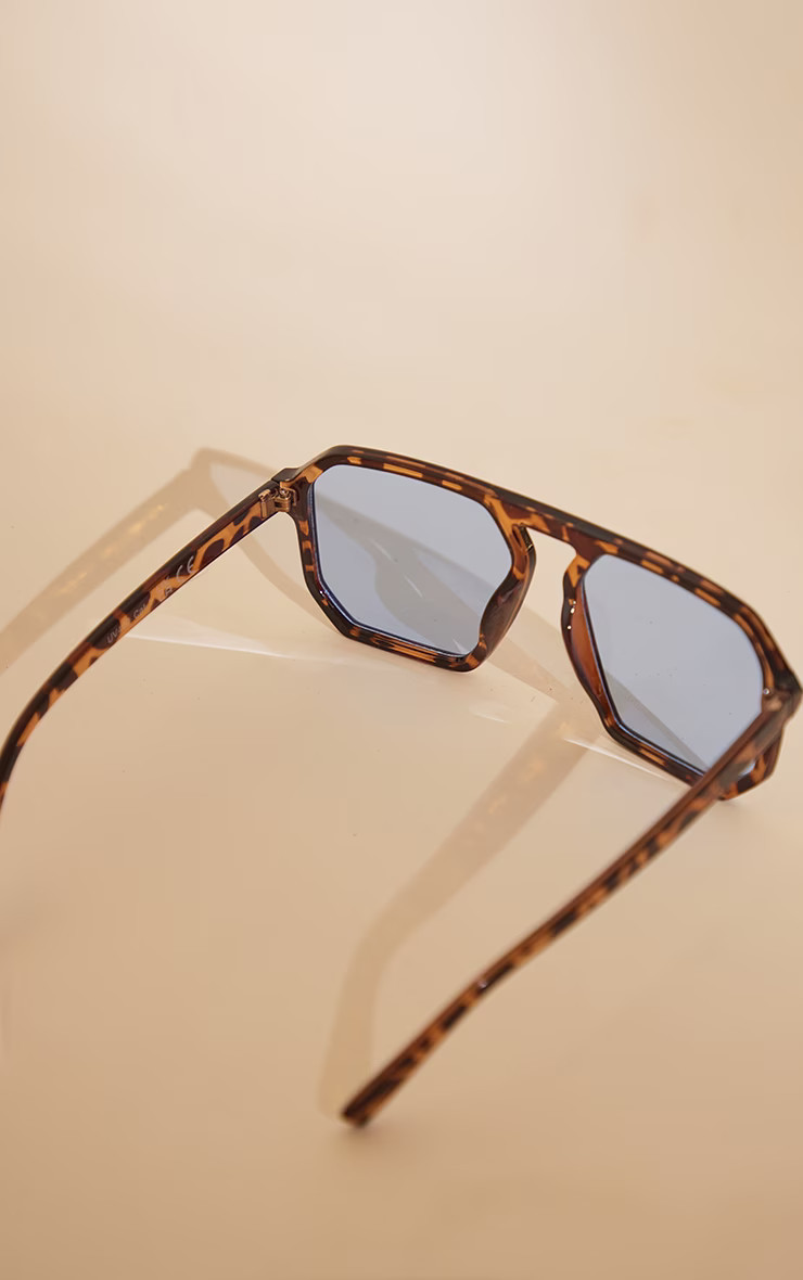 Tortoiseshell Blue Lens Aviator Sunglasses | PrettyLittleThing US