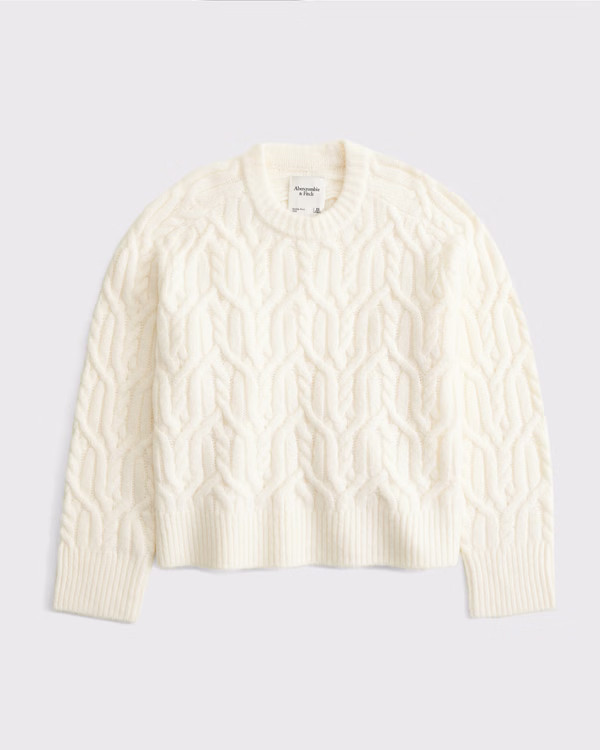 Women's The A&F Madeline Cable Knit Crew Sweater | Women's Clearance | Abercrombie.com | Abercrombie & Fitch (US)