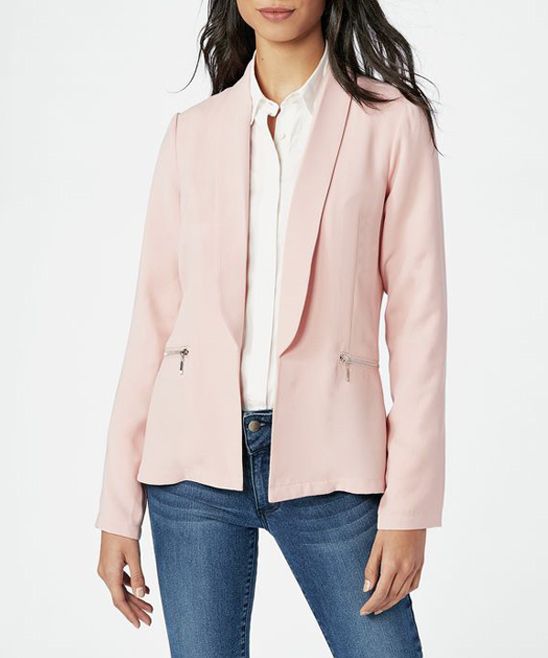 JustFab Women's Blazers BLUSH - Blush Zip-Pocket Blazer - Women | Zulily