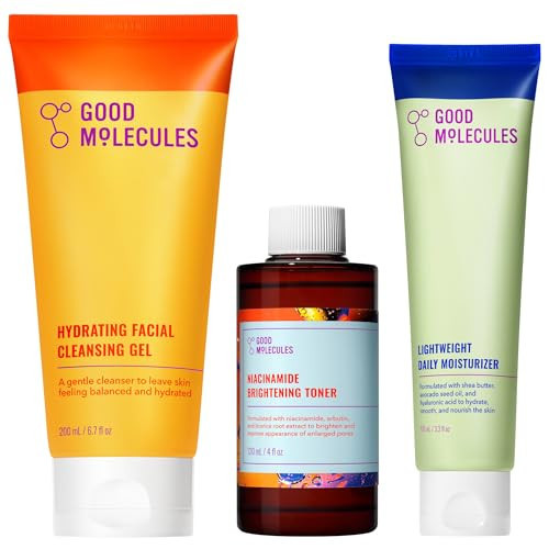 Good Molecules Cleanse, Tone & Moisturize Skincare Set – Hydrating Facial Cleansing Gel (200ml), Niacinamide Brightening Toner (120ml) & Lightweight Daily Moisturizer (100ml) | Amazon (US)