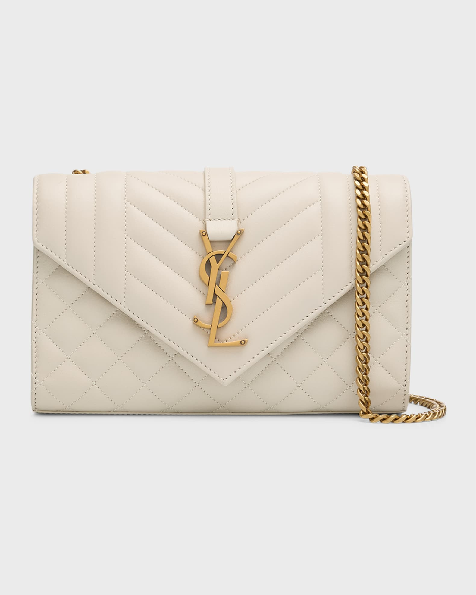 Saint Laurent Envelope Triquilt Small YSL Shoulder Bag in Smooth Leather | Neiman Marcus