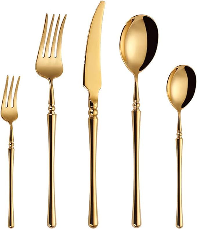Cutlery Set 20 Pieces Serves 4 Stainless Steel Silverware Set, Dining Modern Elegant Flatware Tra... | Amazon (US)