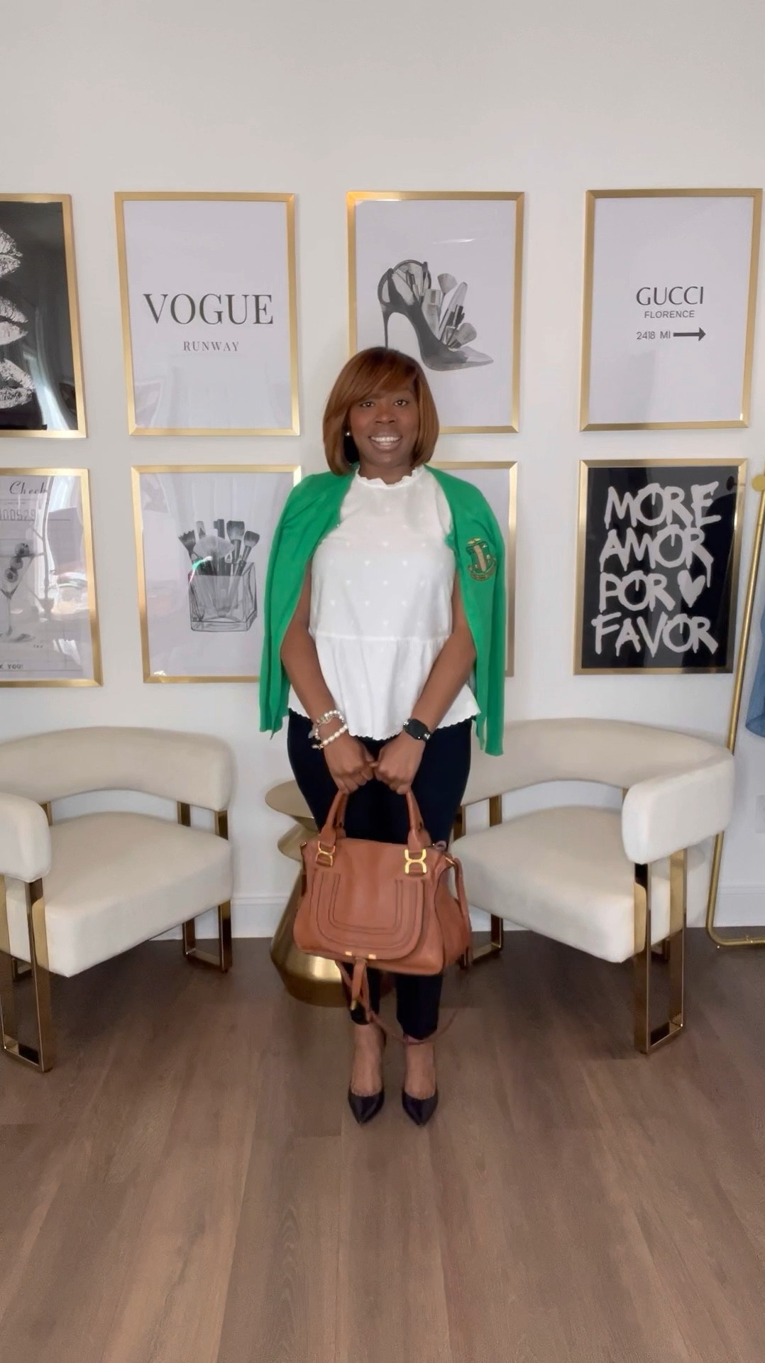Entering my chapter meeting with style and grace. White sleeveless peplum top paired with chic black ankle-length pants and a sophisticated green AKA cardigan. Adorned with classic pearl jewelry, black pumps, and a timeless cognac handbag. Ready to make a statement with a touch of poise. #PrimAndProperStyle #AKAStyleInspo"



#LTKFindsUnder50 #LTKOver40 #LTKMidsize