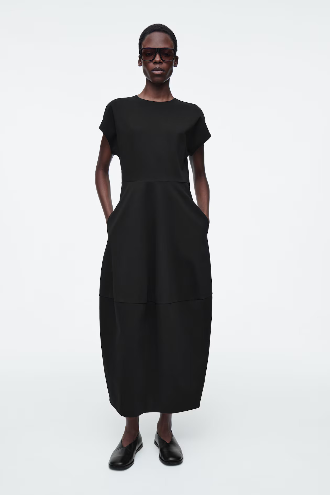 SCULPTED COTTON MIDI DRESS - BLACK | COS UK