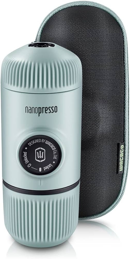 WACACO Nanopresso Portable Espresso Maker Bundled with Protective Case, Upgrade Version of Minipresso, Mini Travel Coffee Machine, Perfect for Camping, Travel and Office（ Elements Arctic Blue） | Amazon (US)