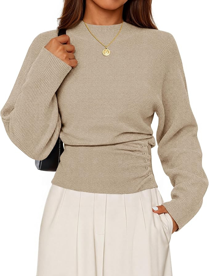 MEROKEETY Women's Fall Mock Neck Batwing Sleeve Sweater Trendy Knit Tops | Amazon (US)