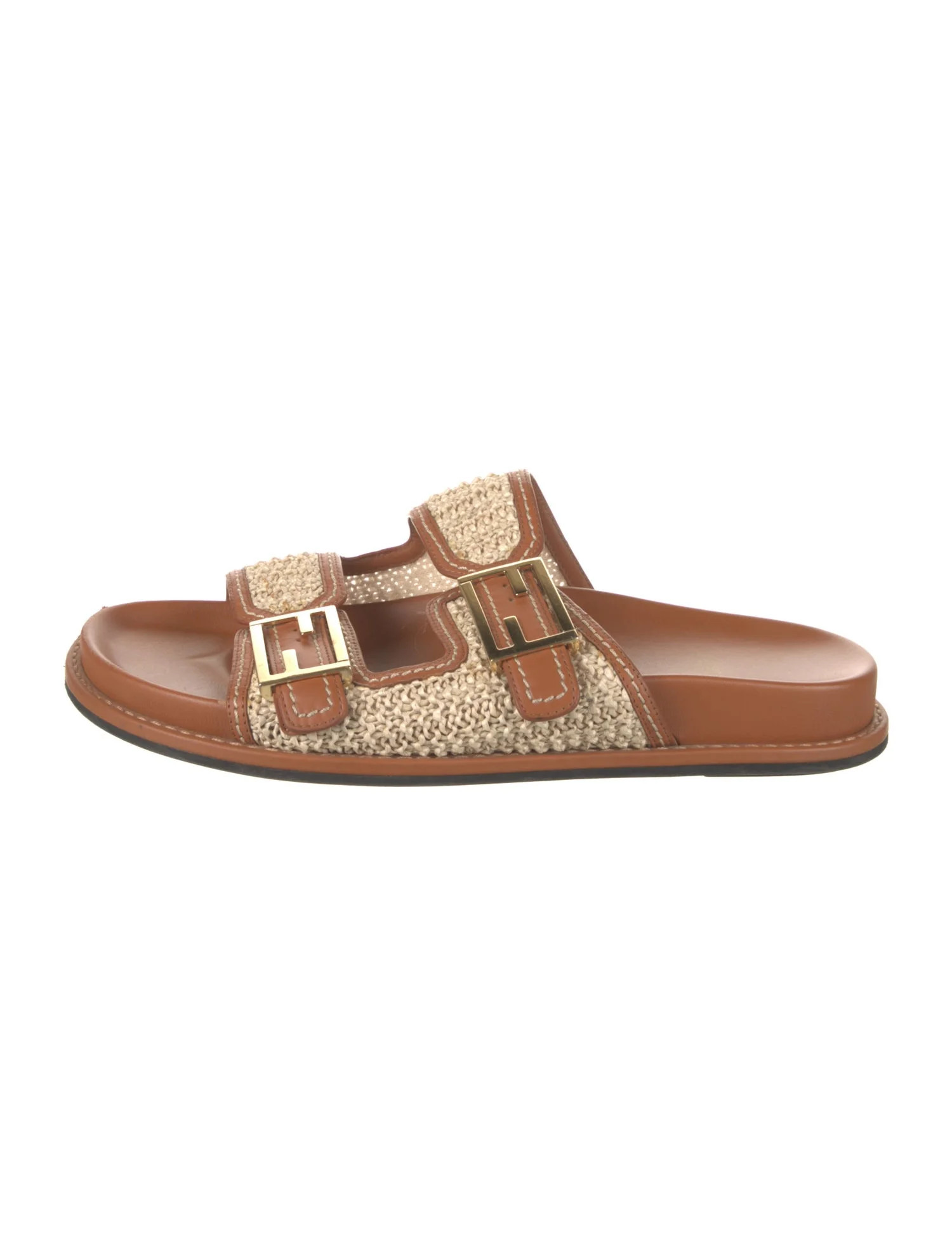 Fendi Leather Colorblock Pattern Slides - Brown Sandals, Shoes - FEN425221 | The RealReal | The RealReal