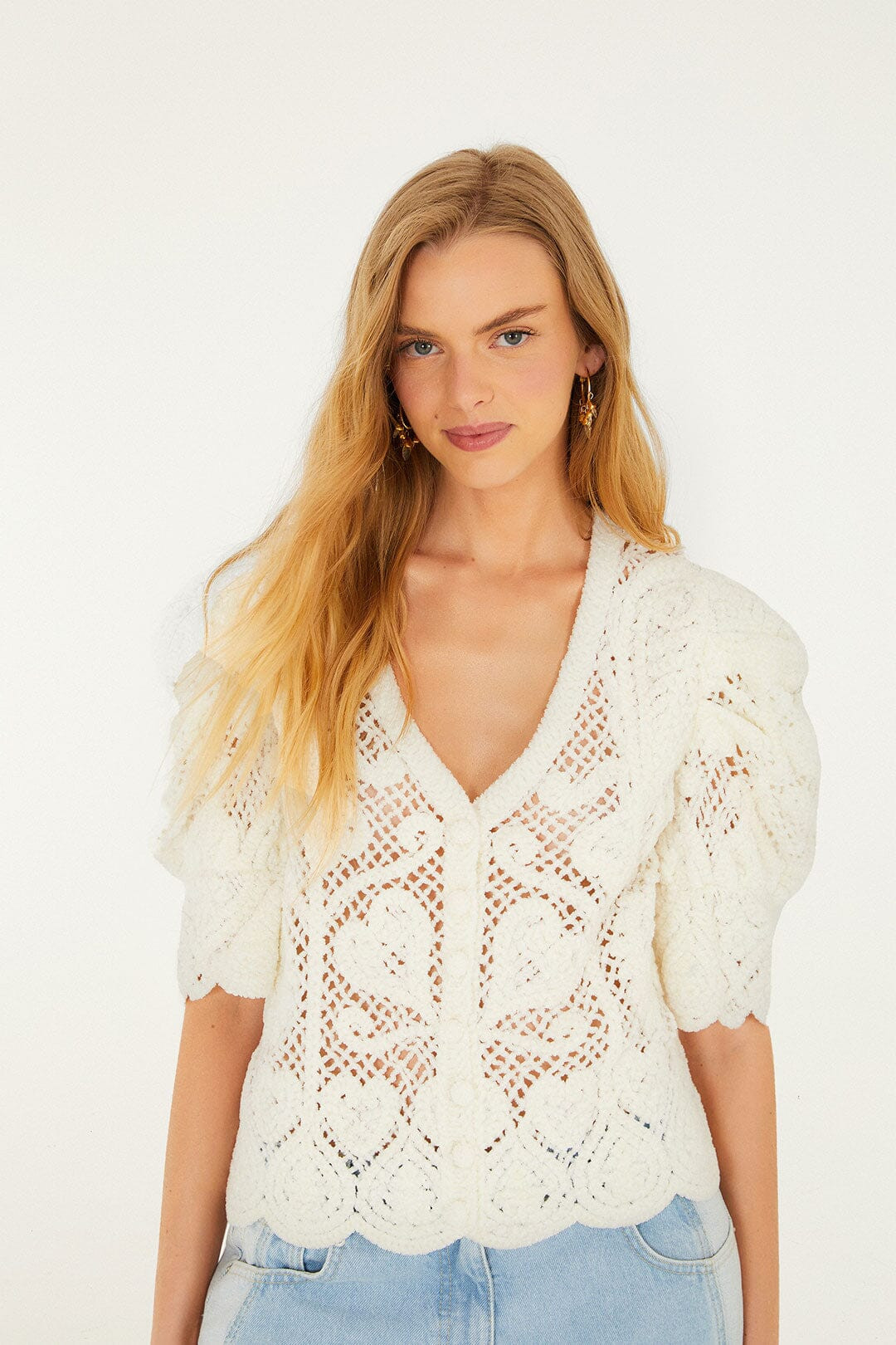 Off-White Rococo Hearts Crochet Cardigan | FARM Rio | FarmRio (US)