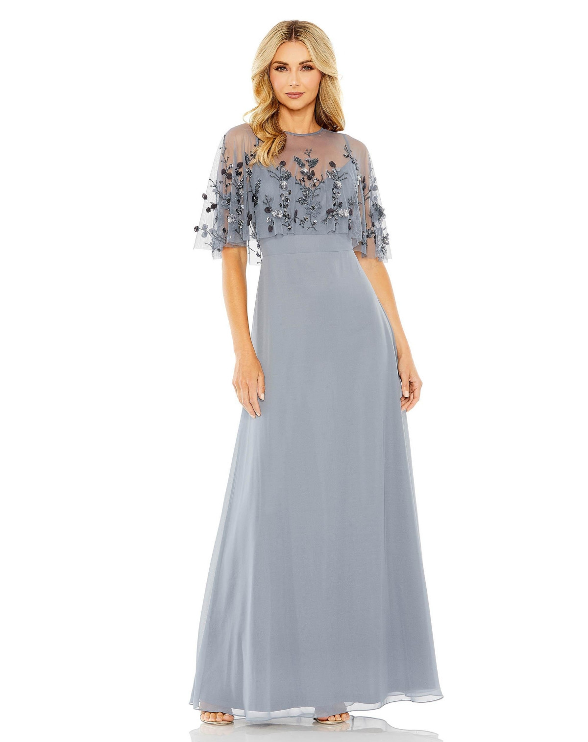 Mac Duggal Women's Sleeveless Gown With Embellished Cape - Slate blue | Macy's