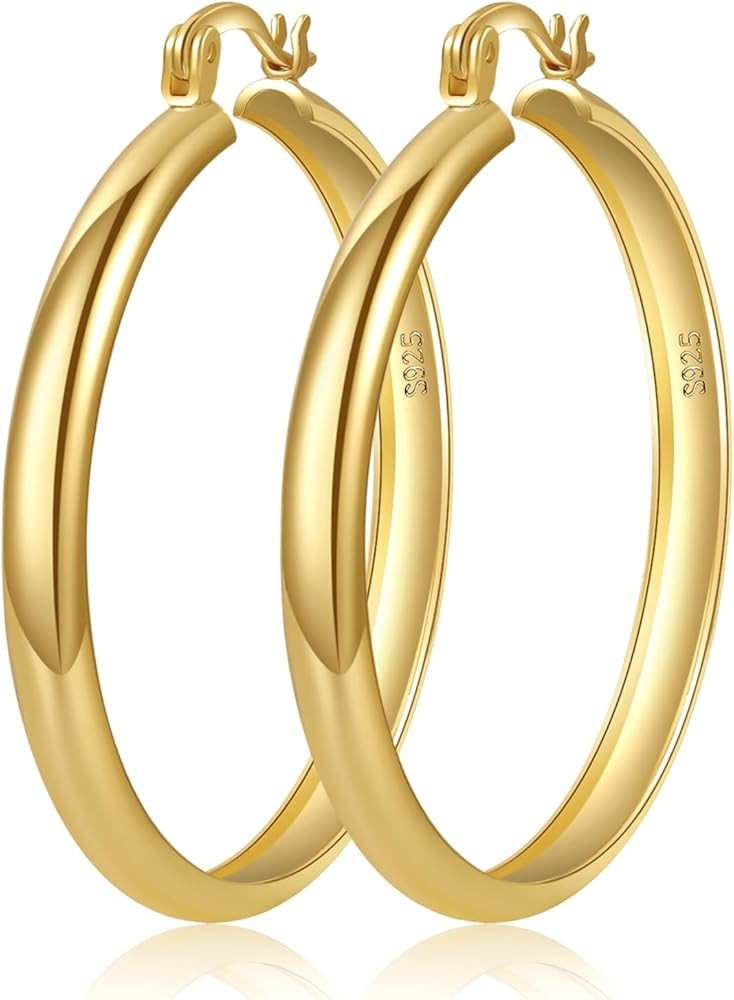 4MM Thick Silver Hoop Earrings for Women, Lightweight Big Chunky Gold/Silver Hoops Earrings Tube ... | Amazon (US)