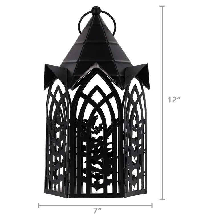 My Texas House Halloween Metal Gothic Lantern Tabletop Decoration, Black, 12" | Walmart (US)