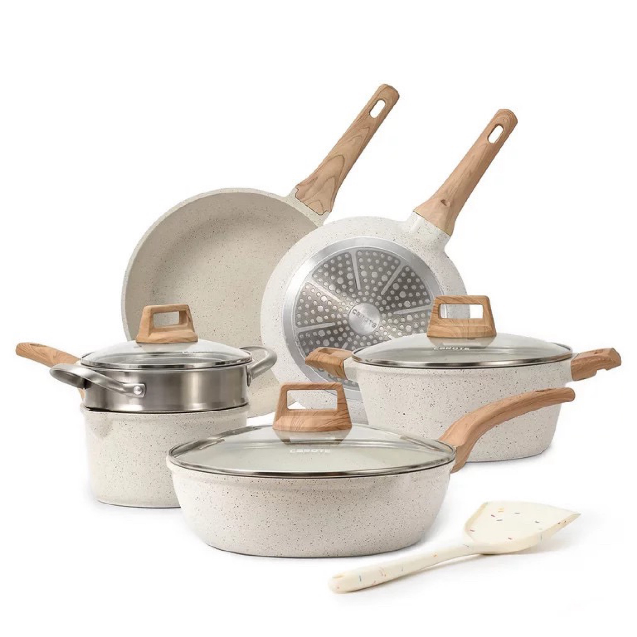 Modern aesthetic pots and pans set. The wood and white elevates the kitchen  

#LTKhome #LTKsalealert #LTKunder100