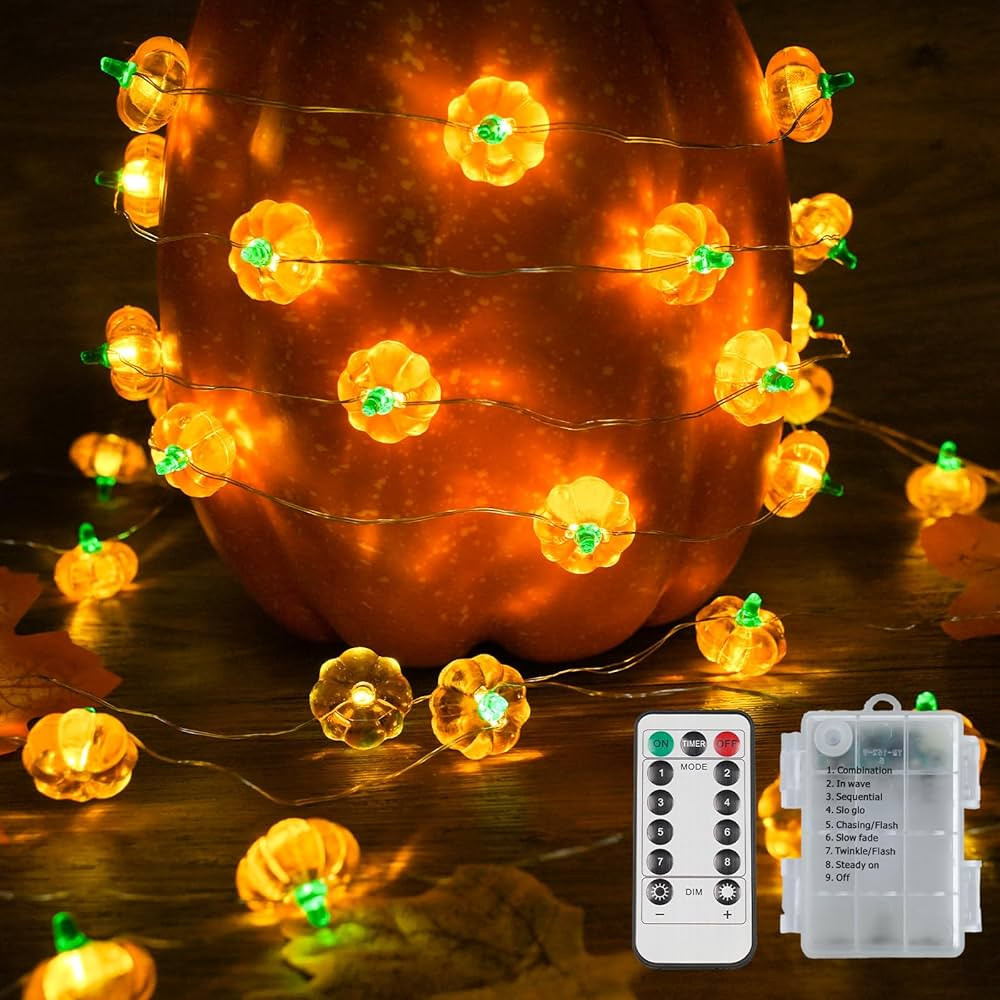 suddus 3D Pumpkin String Lights, 12.8ft 40 LED Fall Fairy Lights Battery Operated with Remote& 8 ... | Amazon (US)