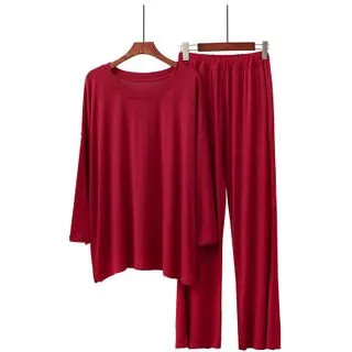 Loungewear Set: Plain Long-Sleeve T-Shirt + Sweatpants | YesStyle Global