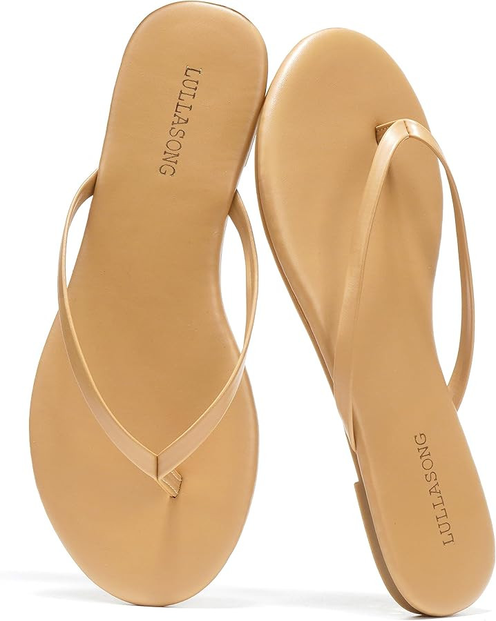 Flip Flops For Women Comfortable Round Toe Beach Sandals Thong Strap Slides Slip On Dressy Flats ... | Amazon (US)