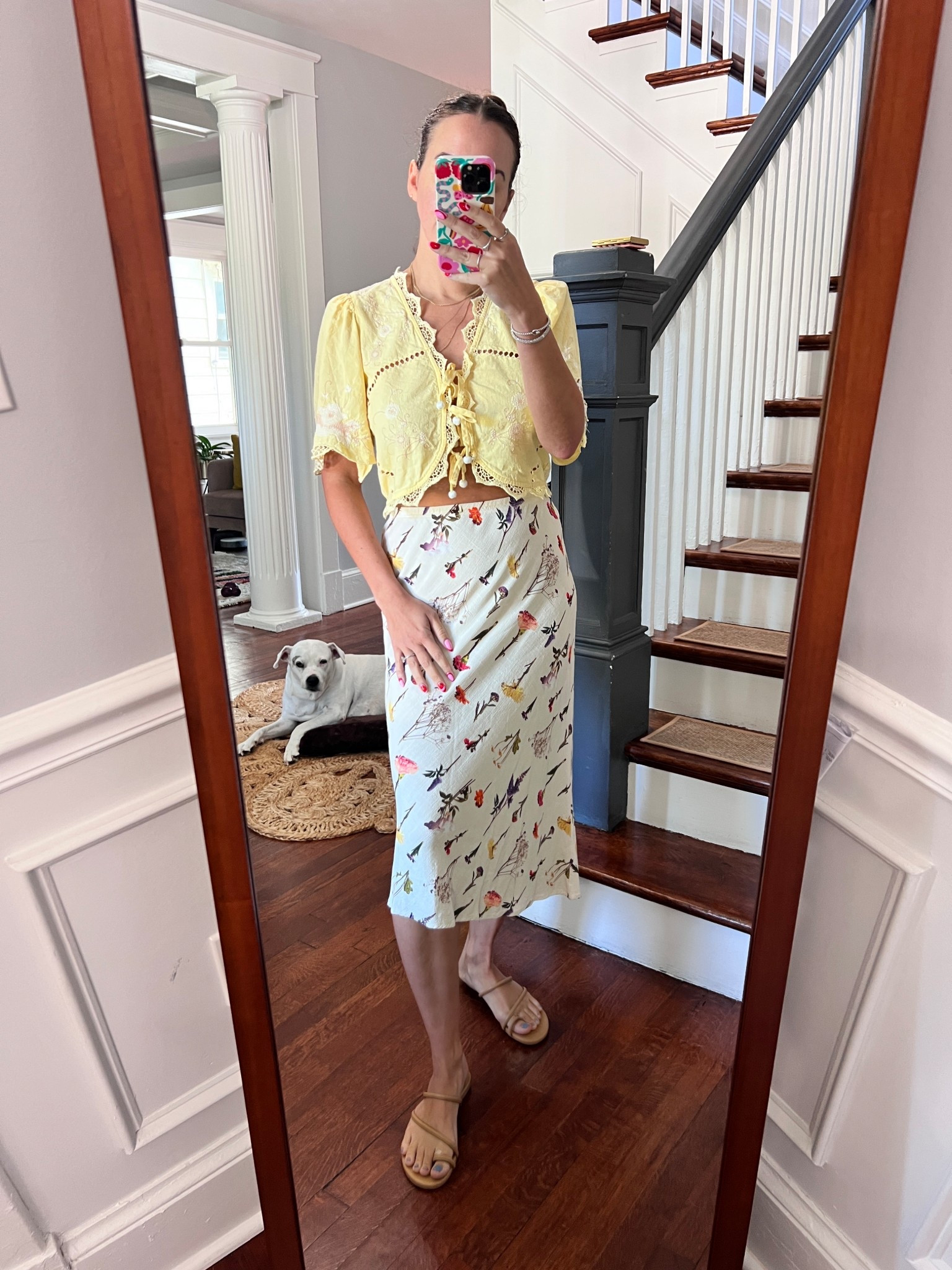 Yellow top. Yellow crop top. Butter yellow. Crochet. Midi skirt. Printed midi skirt. Sandals. Brown leather sandals. Outfit. Errands. Summer outfit. 

 

#LTKSeasonal #LTKSaleAlert #LTKFindsUnder100